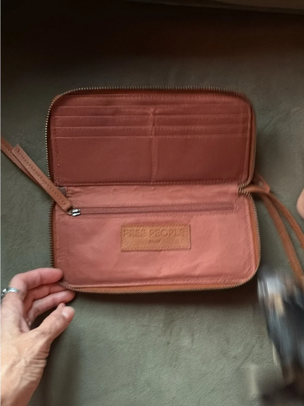Free People Pebbled Leather Zip Wristlet - Cognac Brown